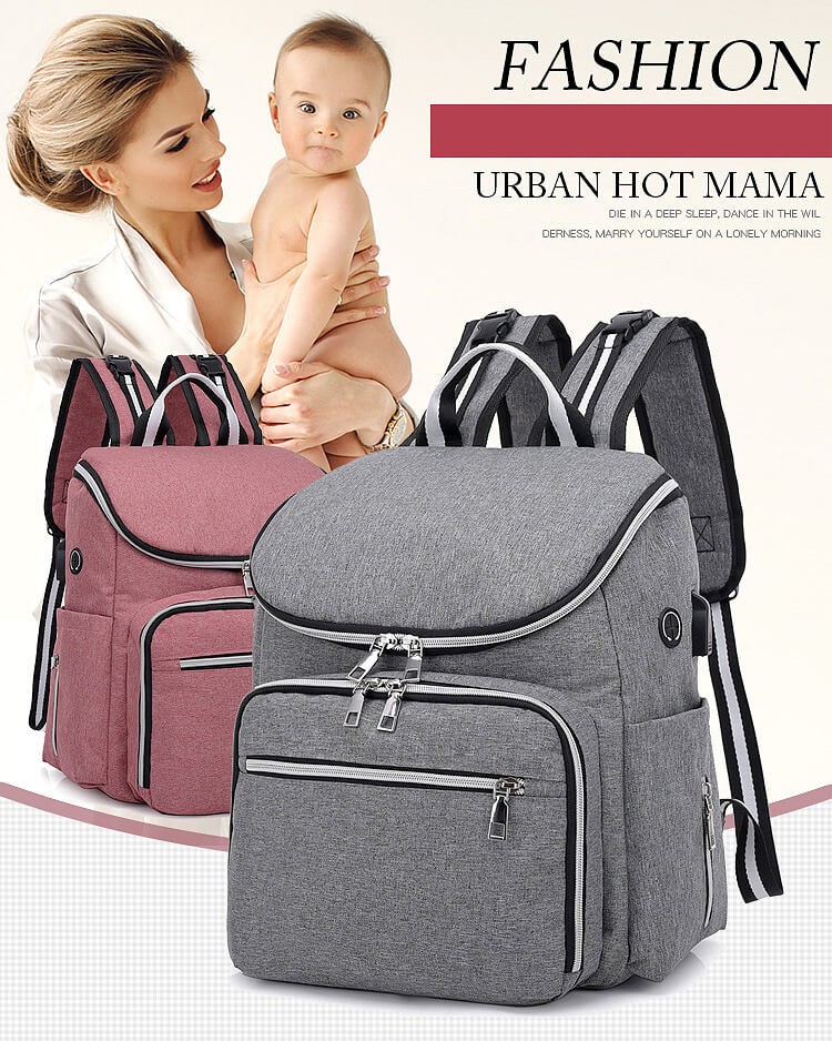 Diaper Bag Backpack - Baby Nappy Storage Travel Bag - USB Charging Port / Waterproof / Large Capacity 